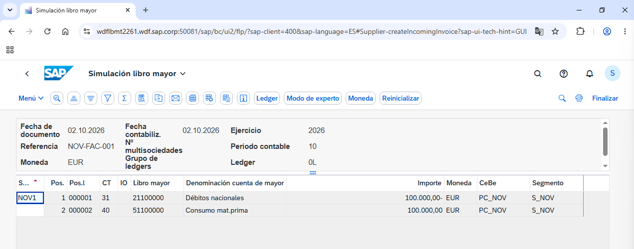 Simulación Libro Mayor IFRS8