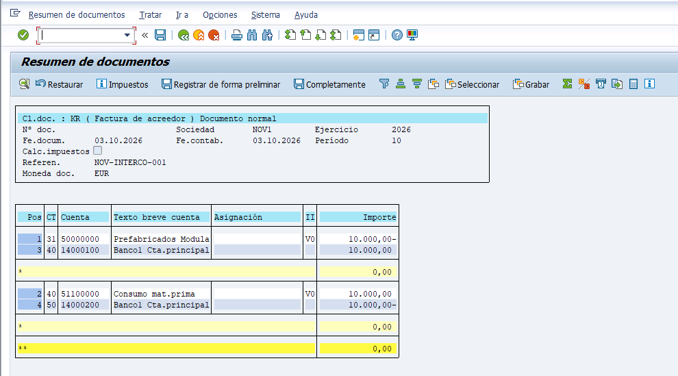 Simulación Intercompany